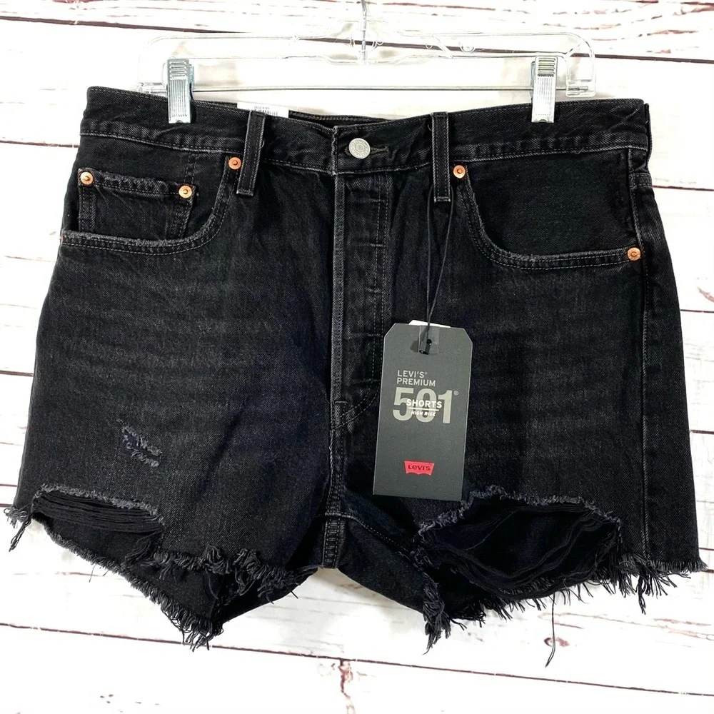 Levis 501 Shorts High Rise Distressed Size 33 - Picture 1 of 11